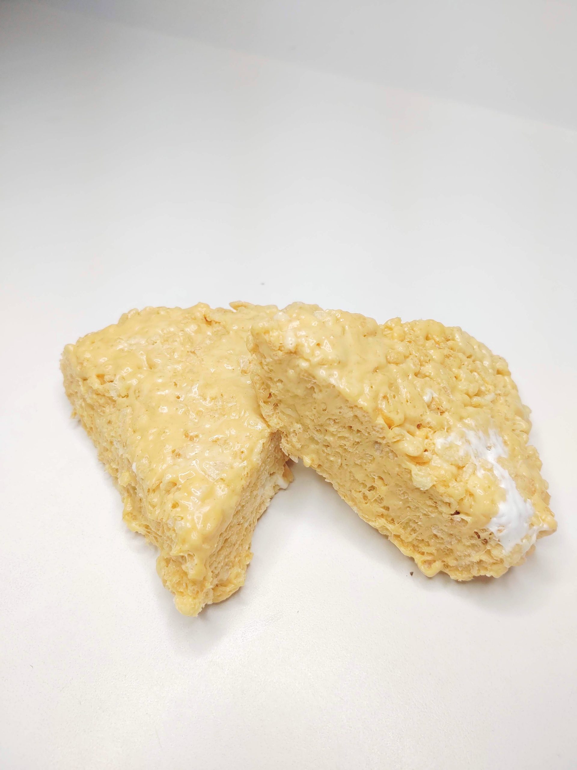 two Peanut Butter Rice Krispie Treats stacked on each other