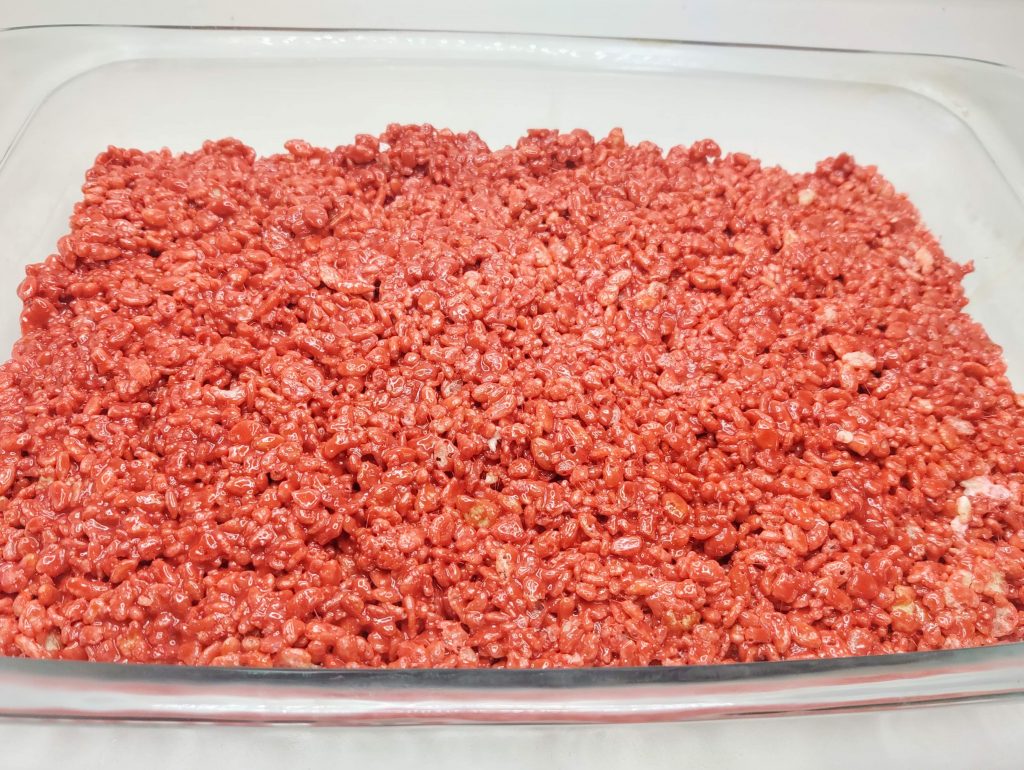 red velvet cake rice krispie treats before icing