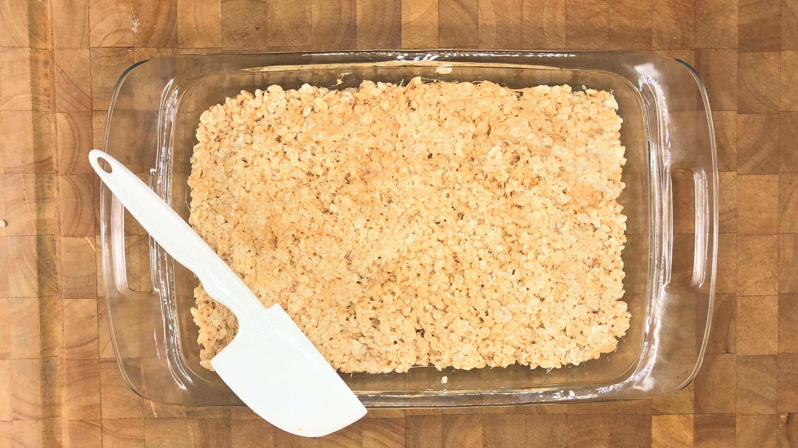 pan of butterscotch rice krispie treats