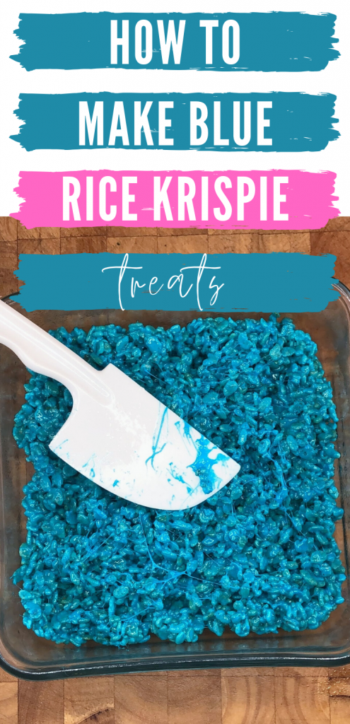 pinterest image of pan of blue rice krispie treats. Text reads, "how to make blue rice krispie treats"