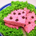 plate of watermelon rice krispie treats