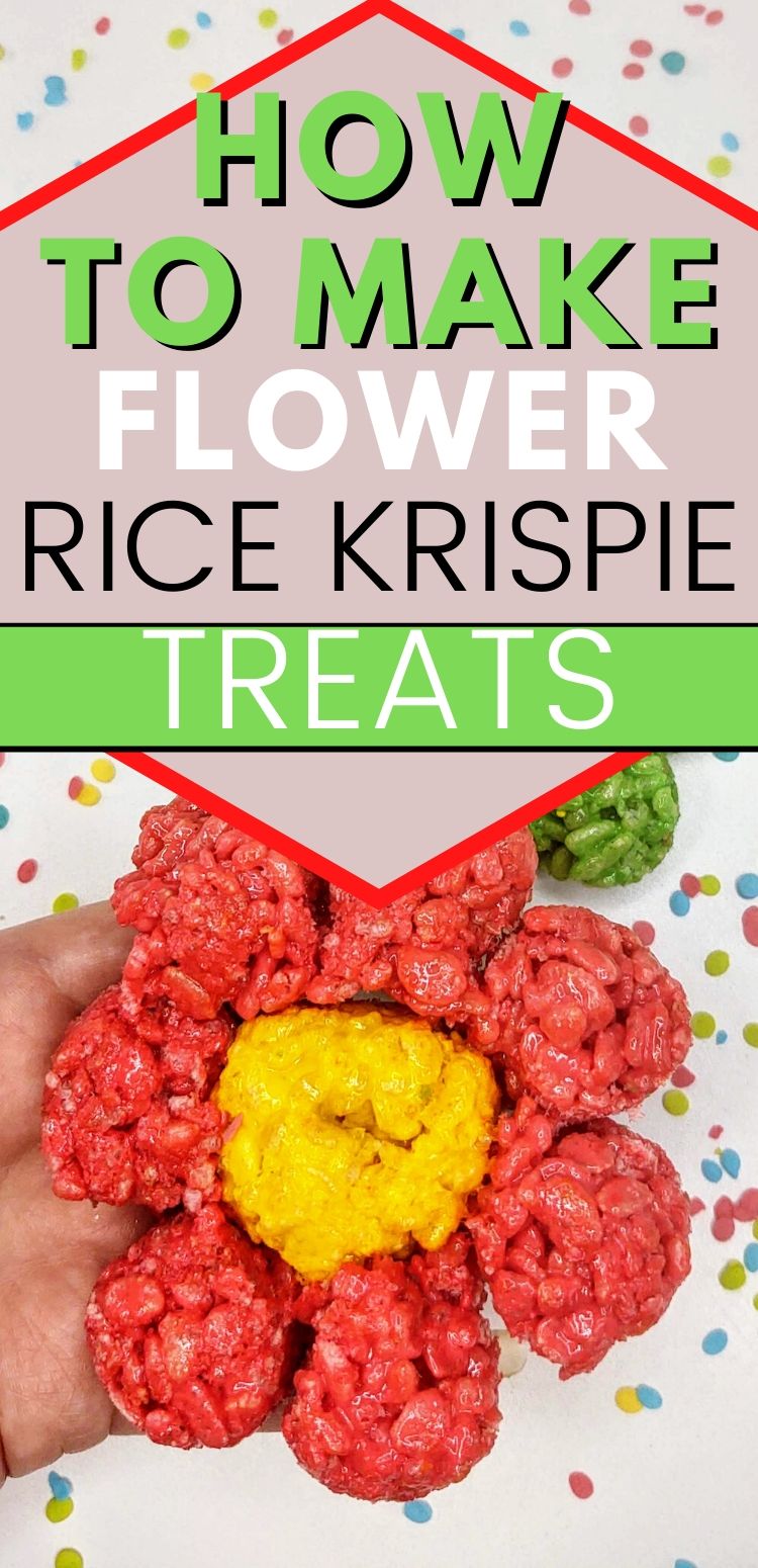 pinterest image of Flower rice krispie treat. text reads, "how to make flower rice krispie treats"