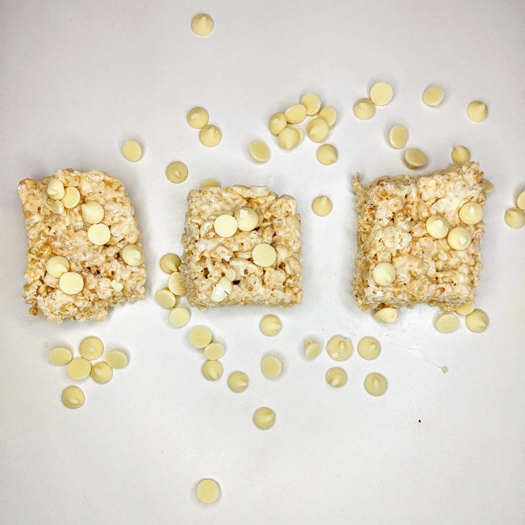 3 white chocolate rice krispie treats