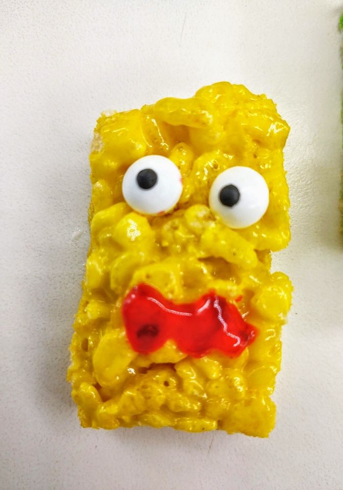 yellow monster rice krispie treat