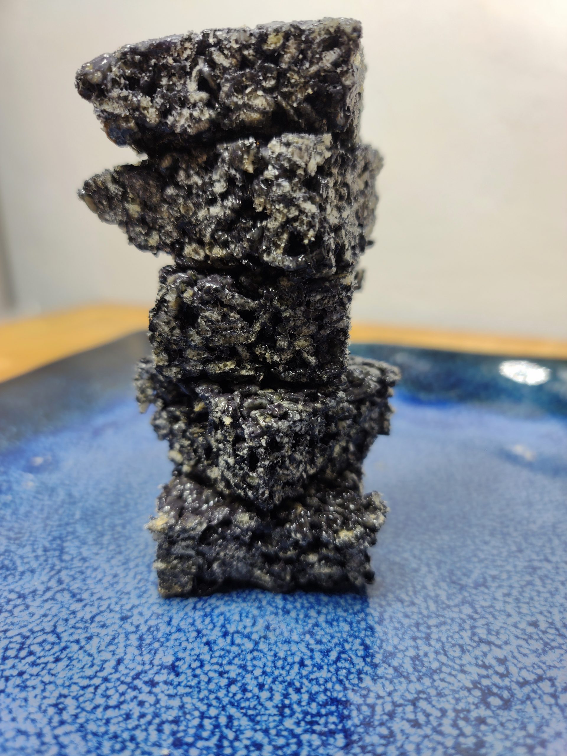 stack of black rice krispie treats