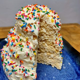 three layer rice krispie treat cake