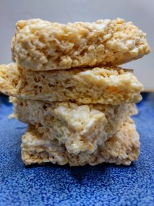 stack of four coconut oil rice krispie treats
