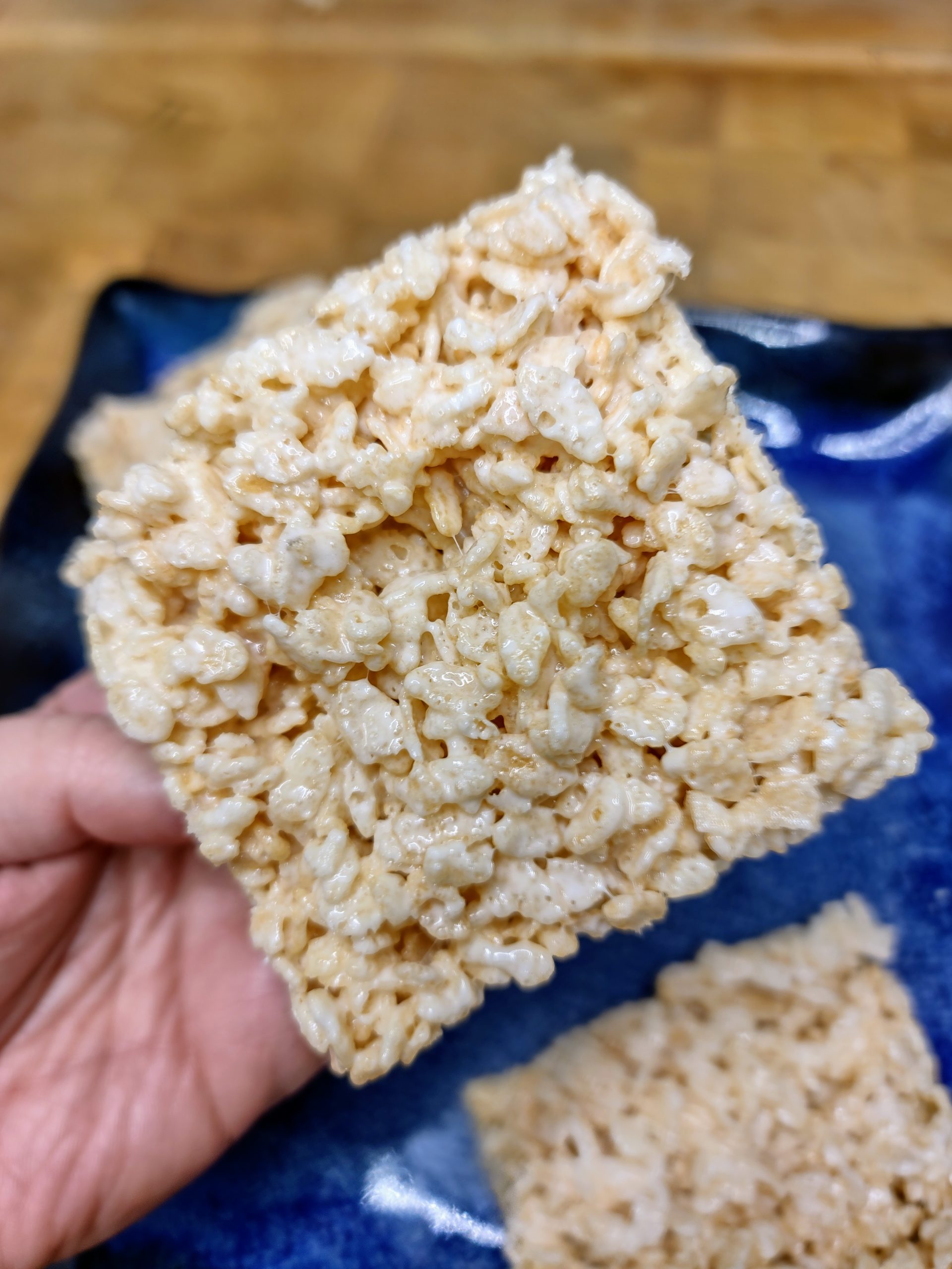 closeup of dairy free rice krispie treat