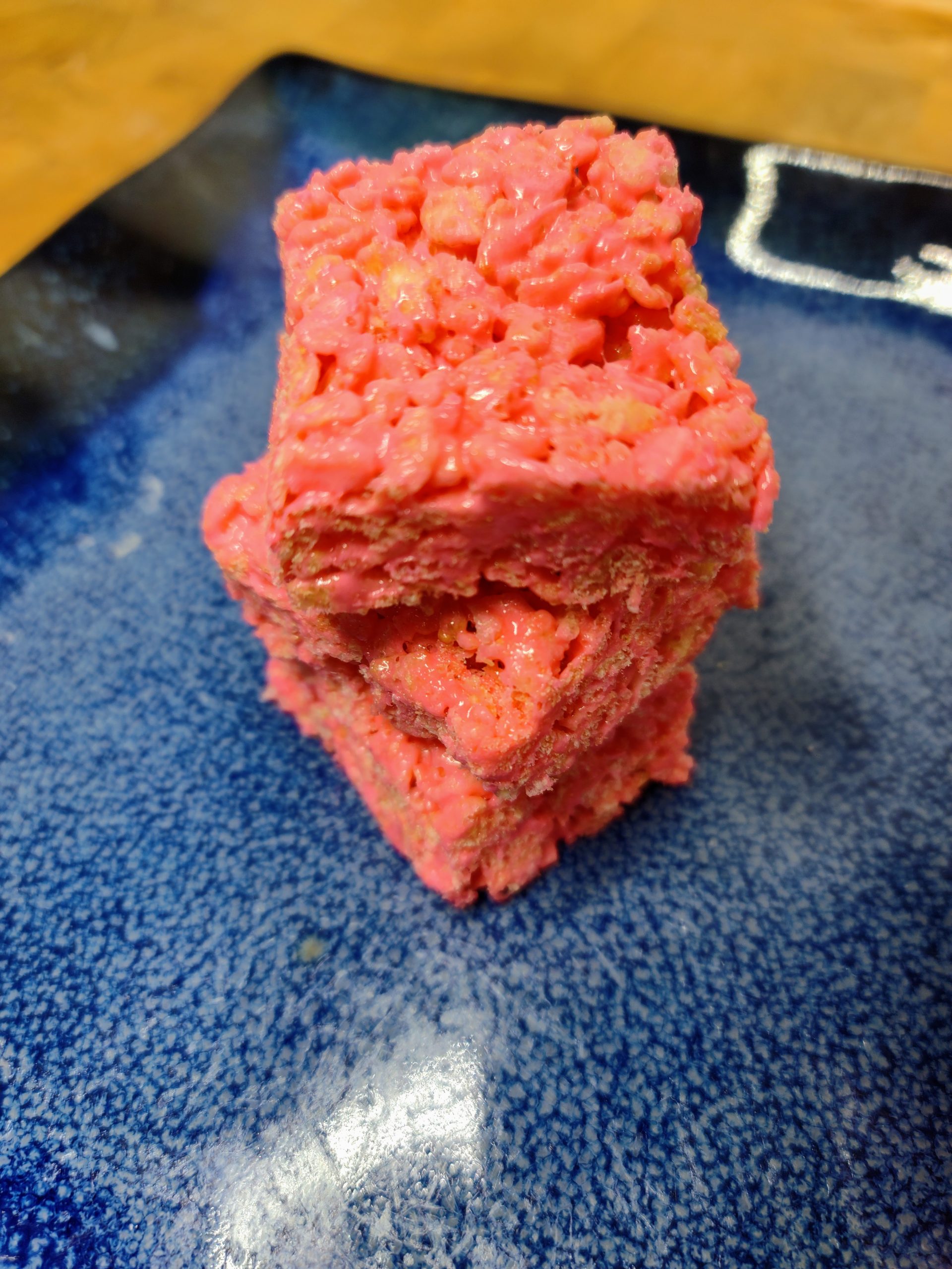 stack of three pink rice krispie treats