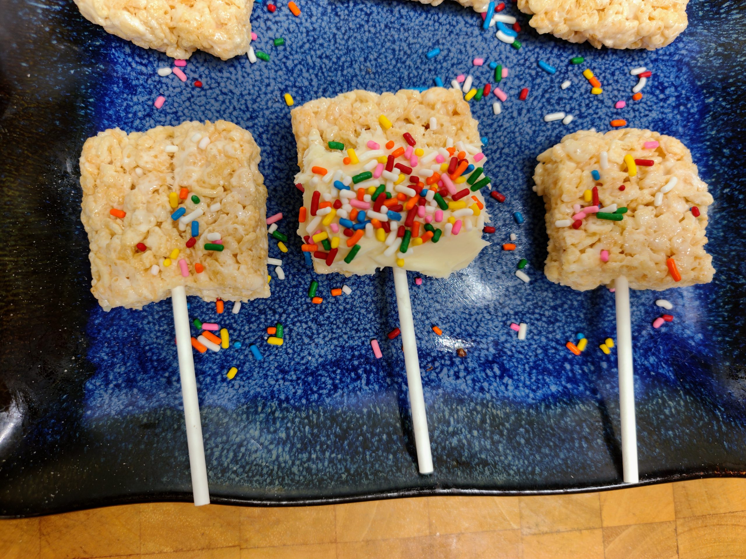 line of three rice krispie treat pops