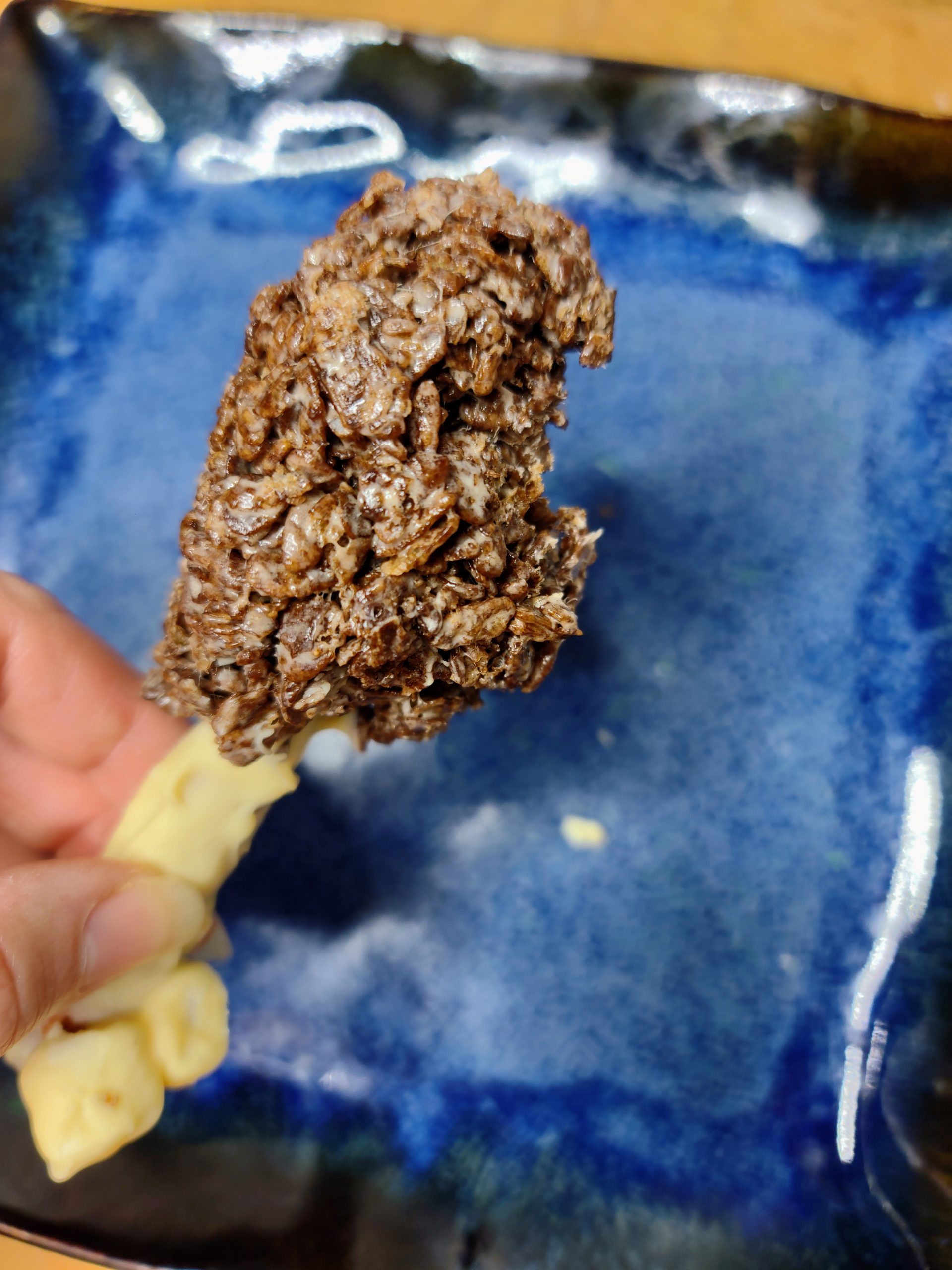 closeup of turkey leg rice krispie with bite taken out of it