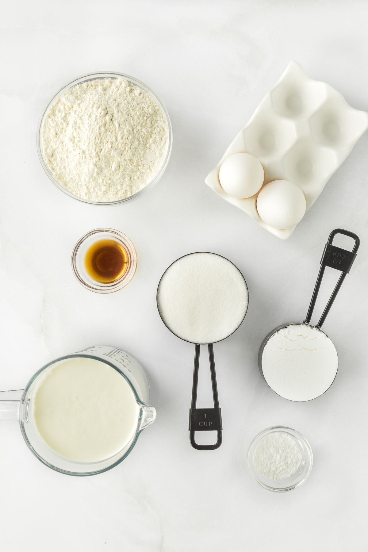 Ingredients for whipped cream pound cake.