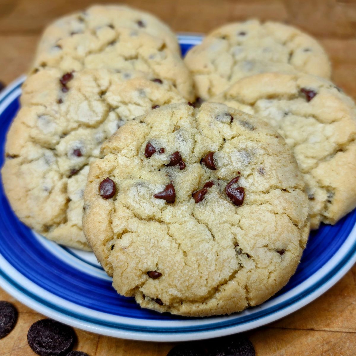 Crisco chocolate chip cookies on a plate.