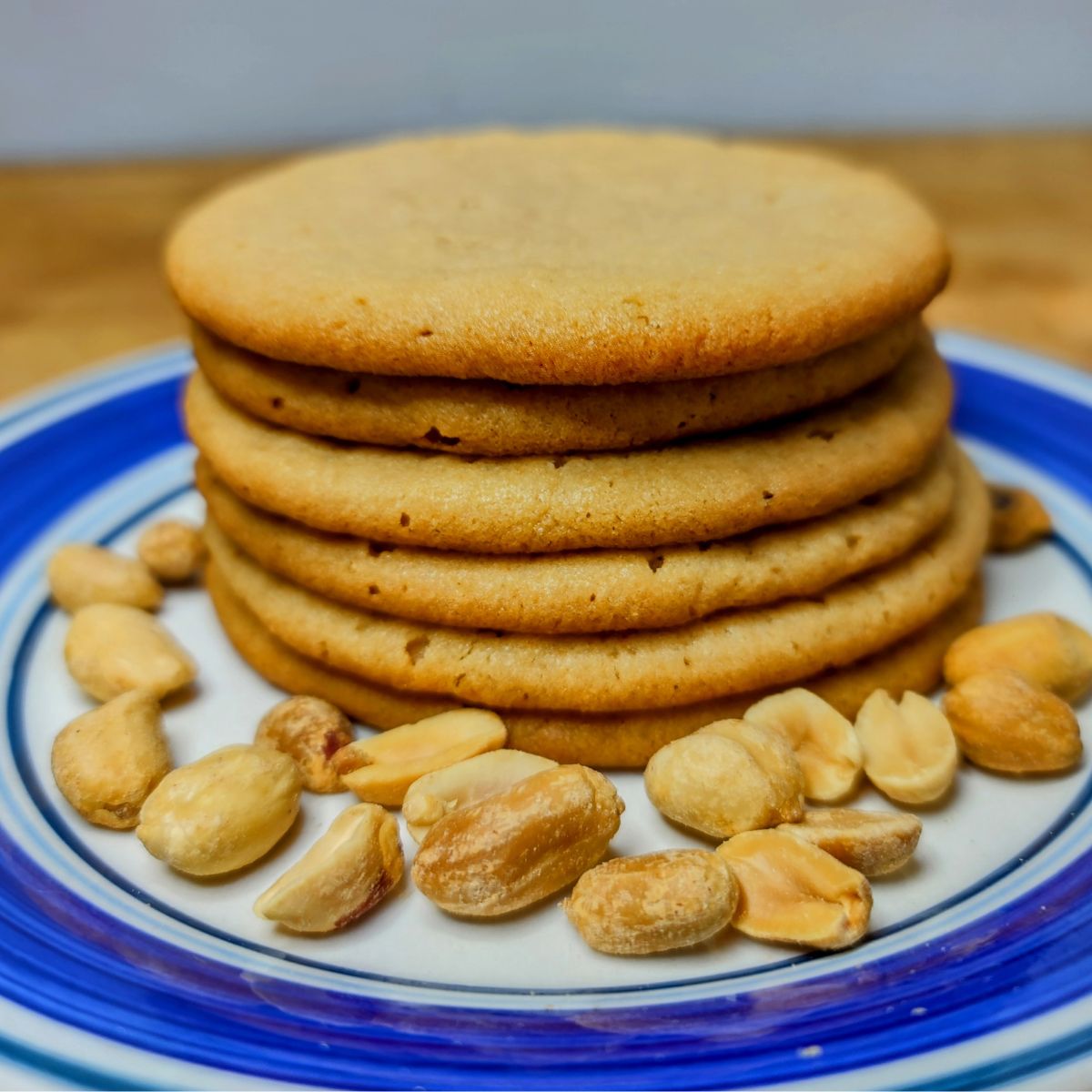 Stack of peanut butter pancake mix cookies o a plate.