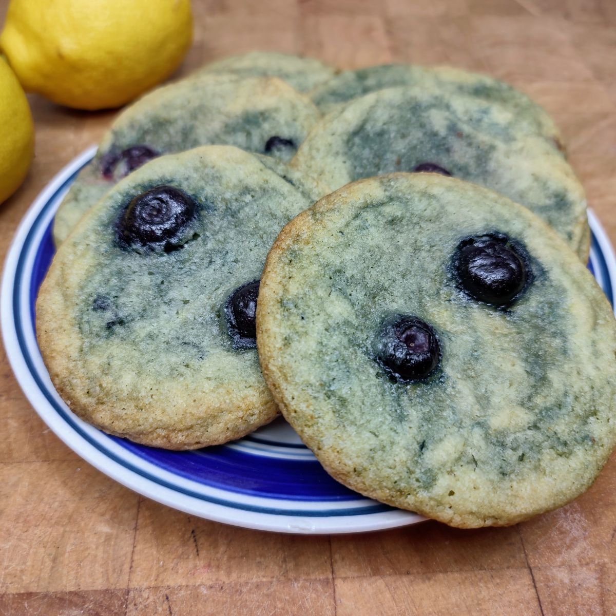 Lemon blueberry cookies on a plate.