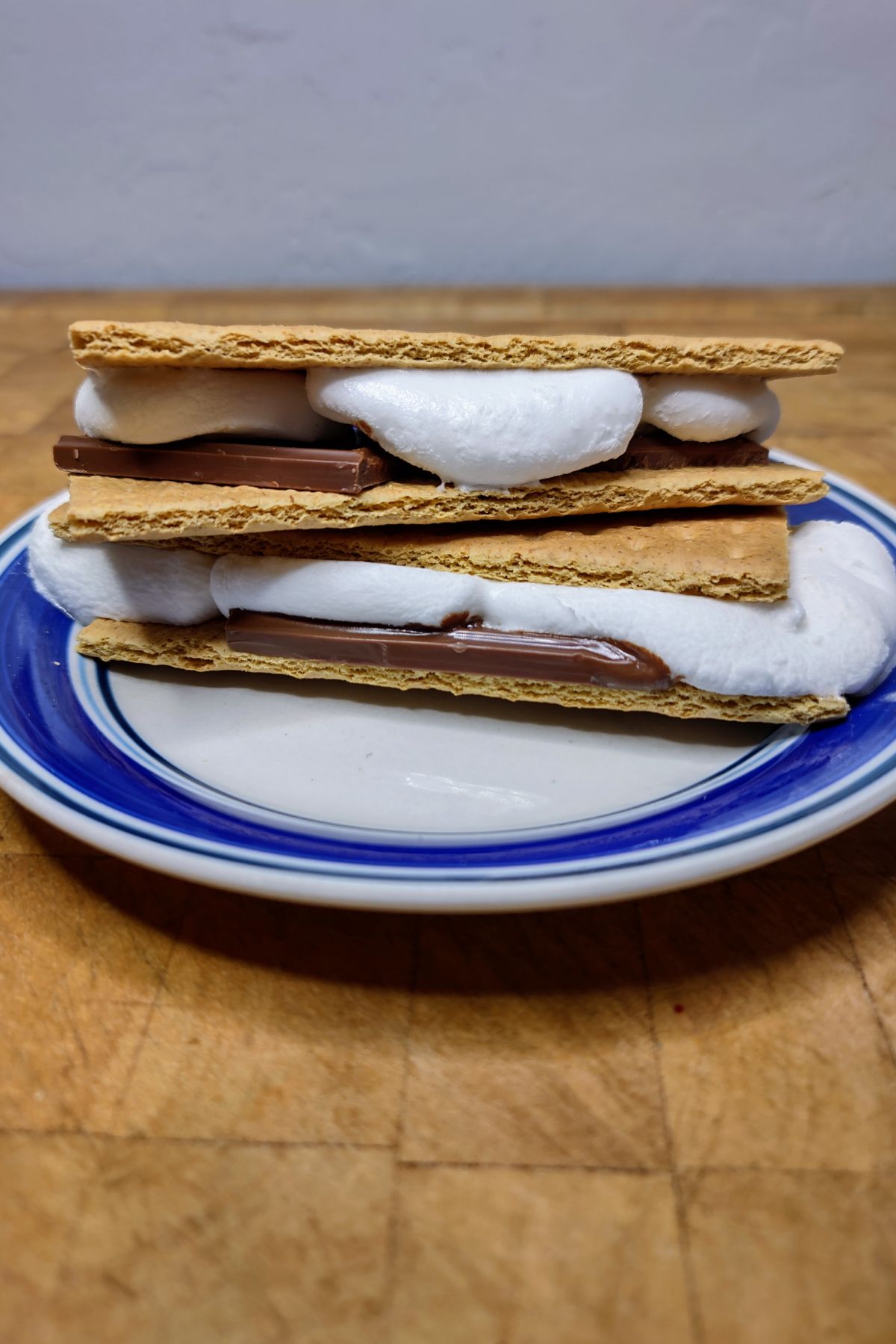 Stack of microwave smores on a plate.