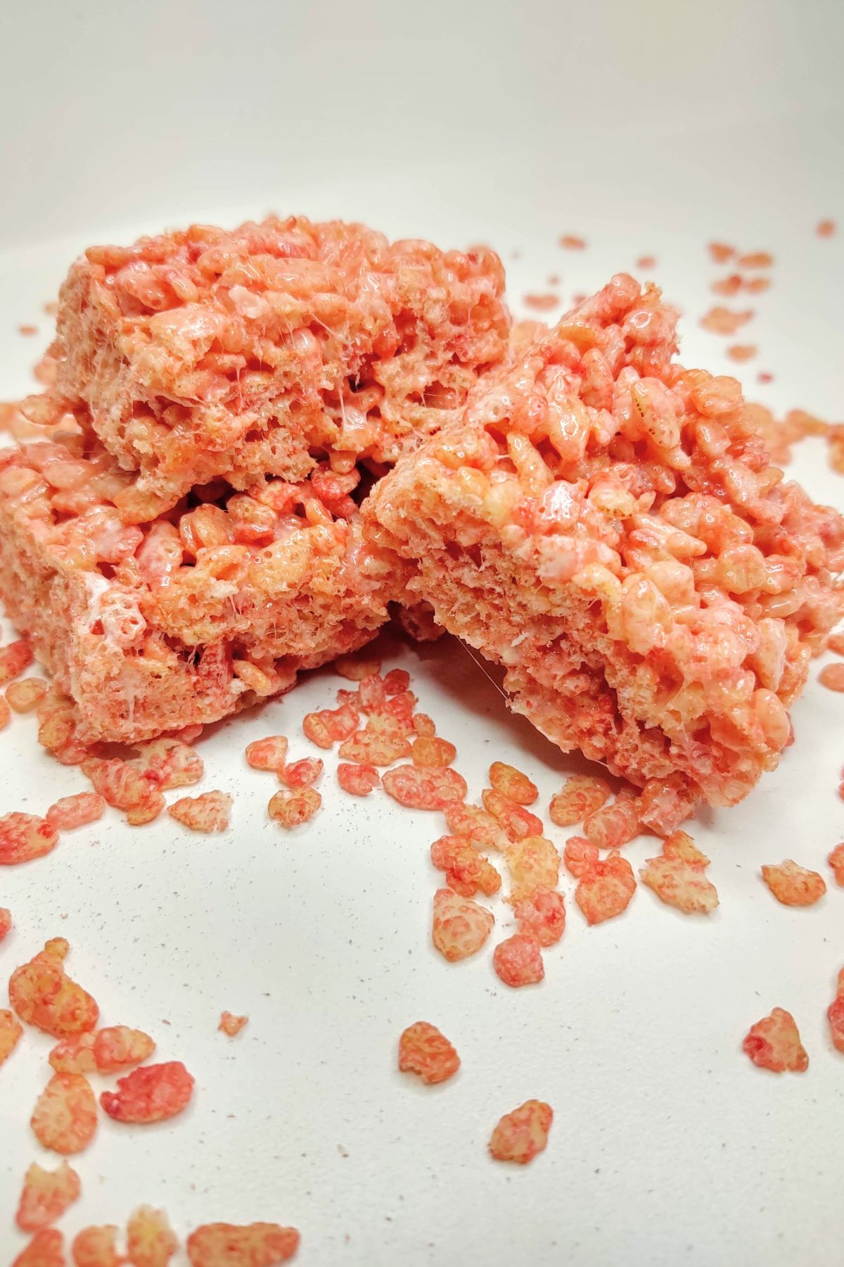 Stack of strawberry rice krispie treats.