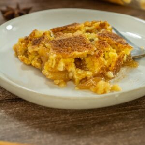 Apple dump cake on plate.
