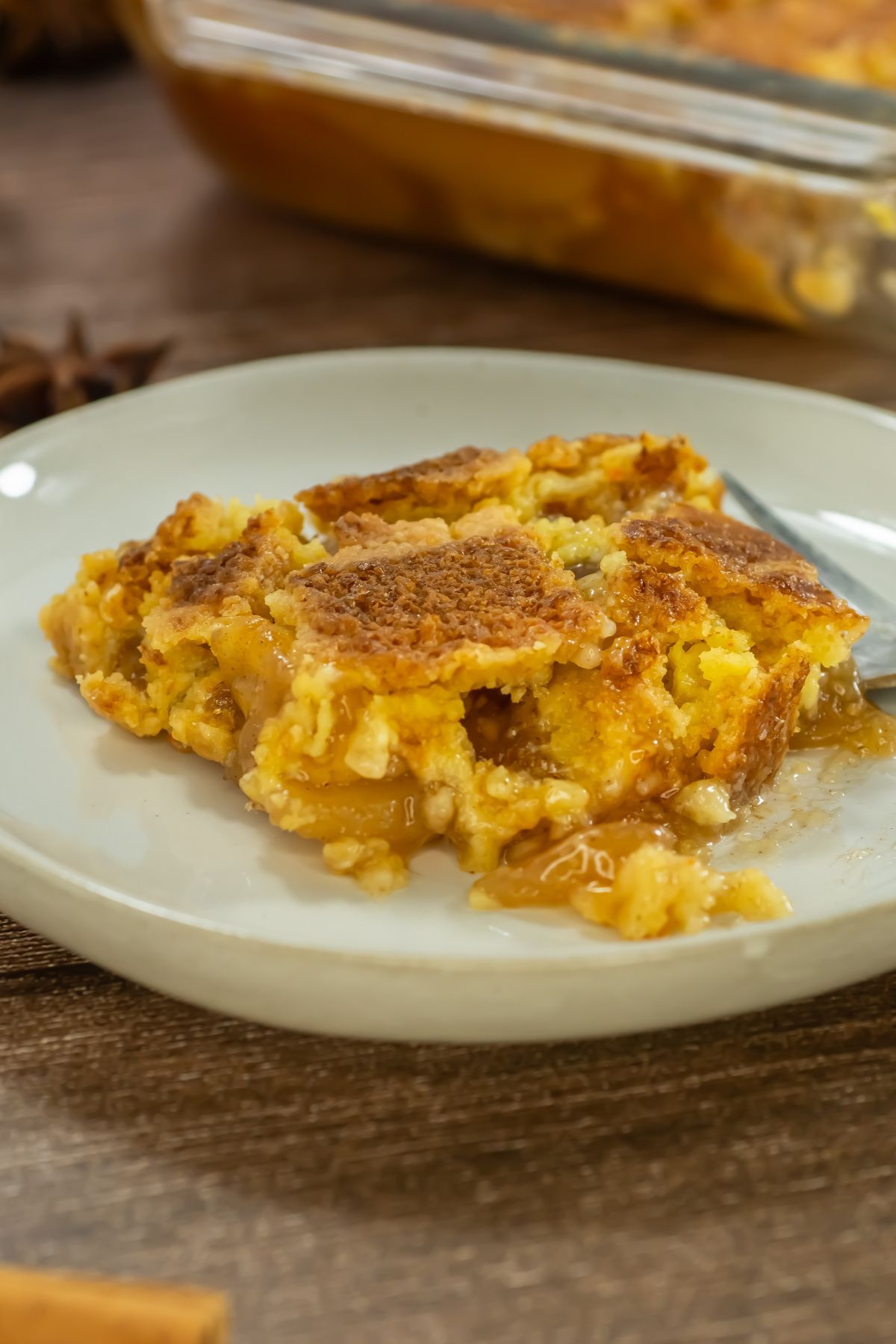 Apple dump cake on plate.