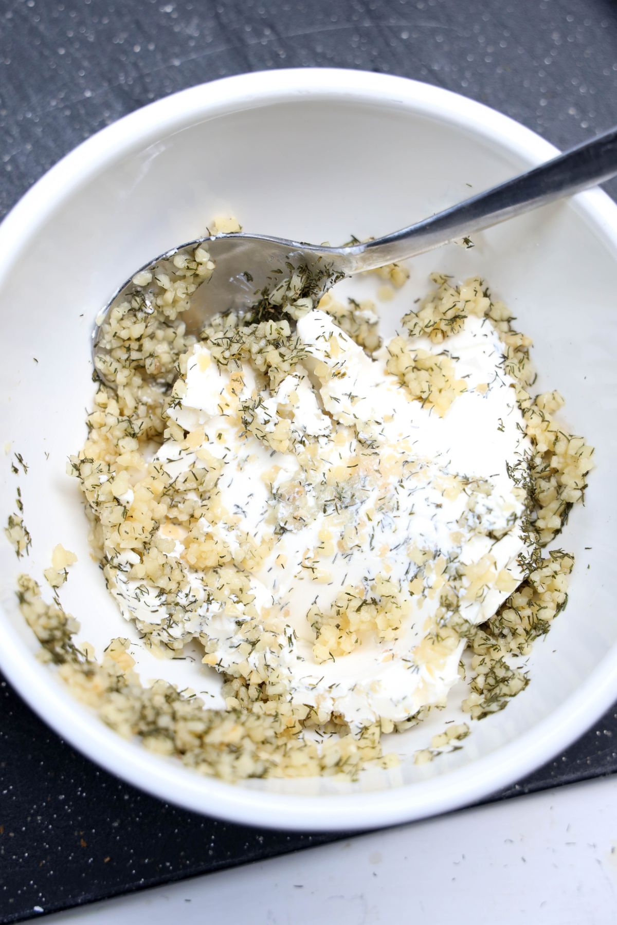 Filling mixed together in a bowl.