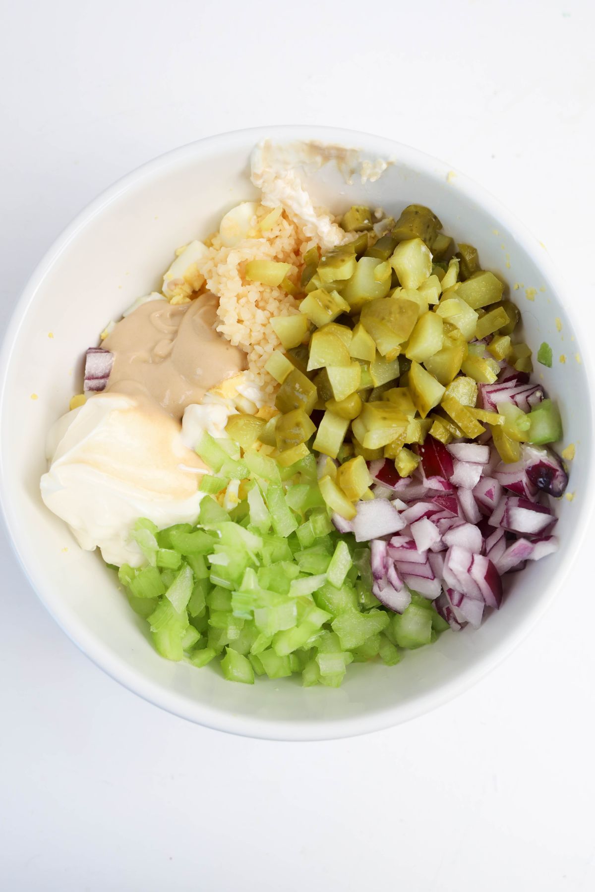 Chopped ingredients in a bowl.