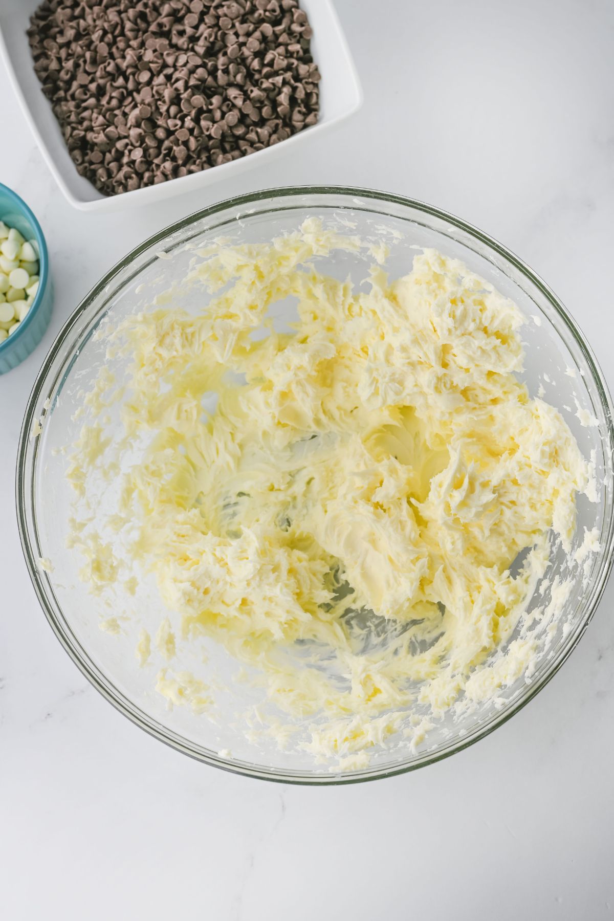 Cream cheese whipped in a bowl.