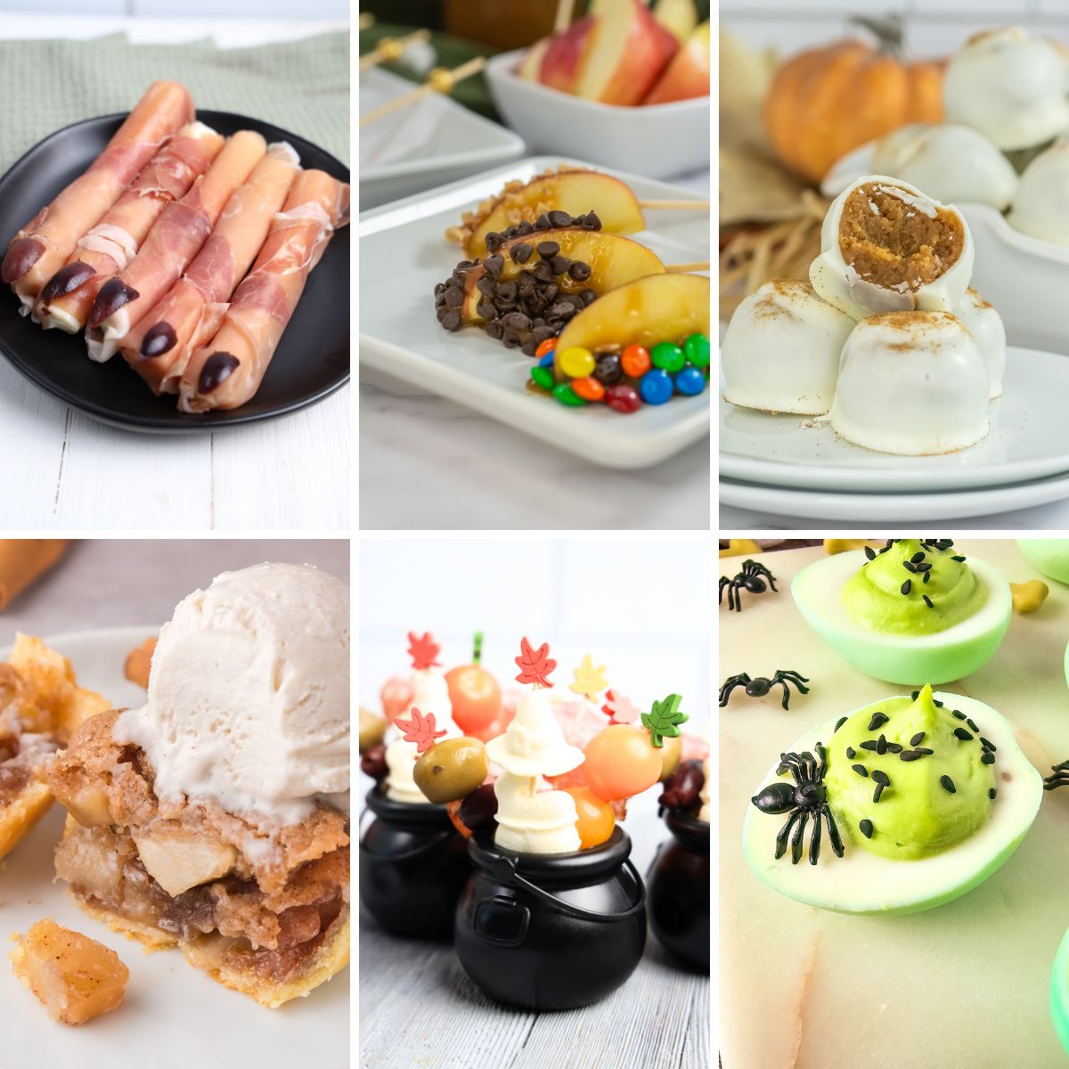 Collage image of halloween snacks.