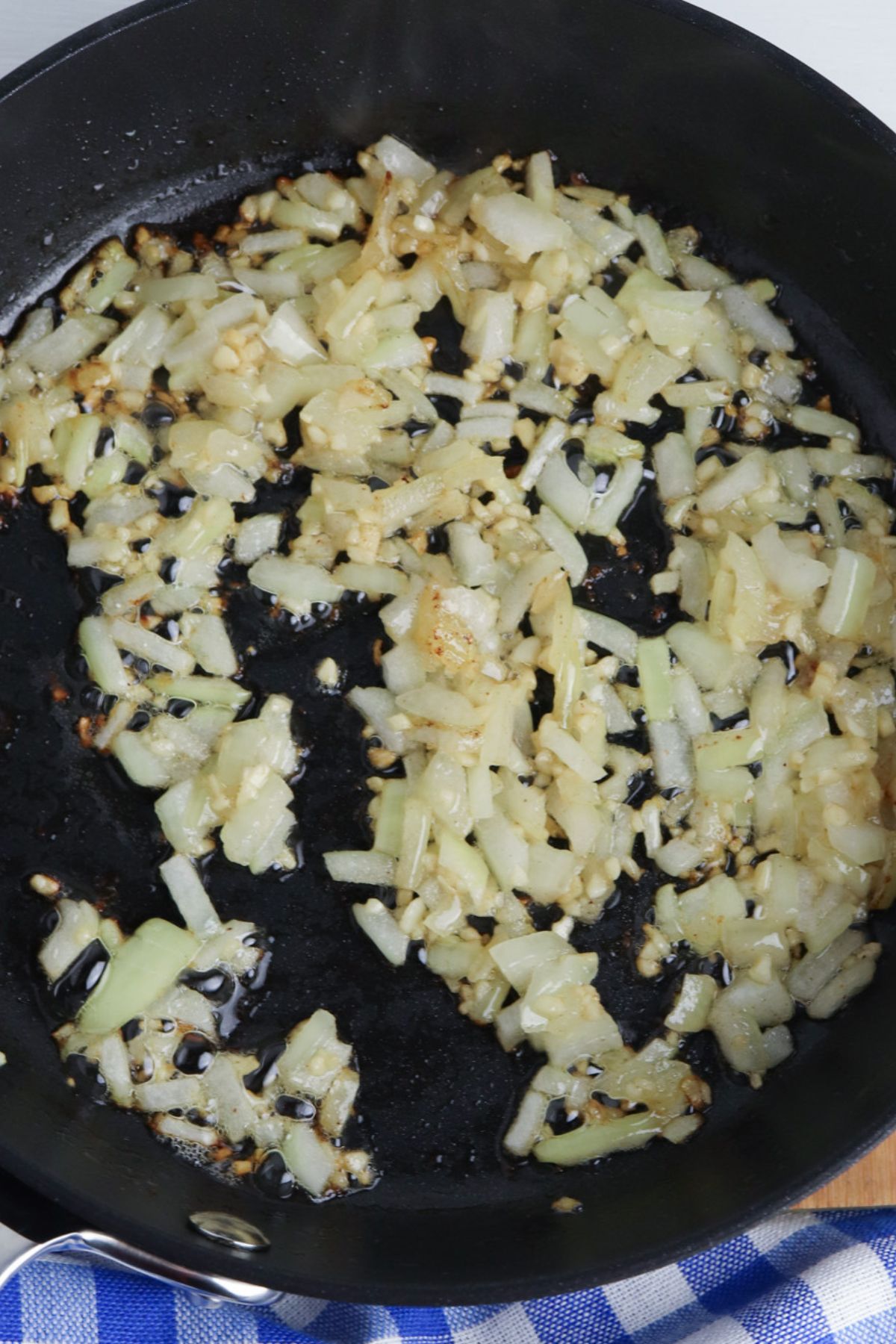 Onion in a skillet.