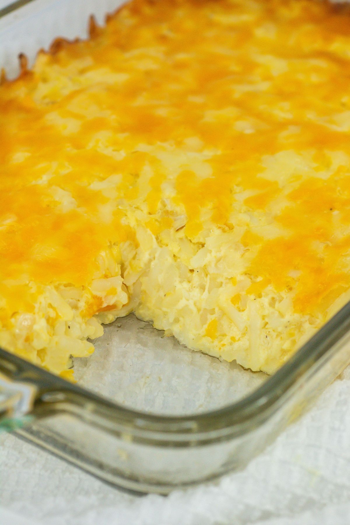 Hashbrown casserole cooked in pan.