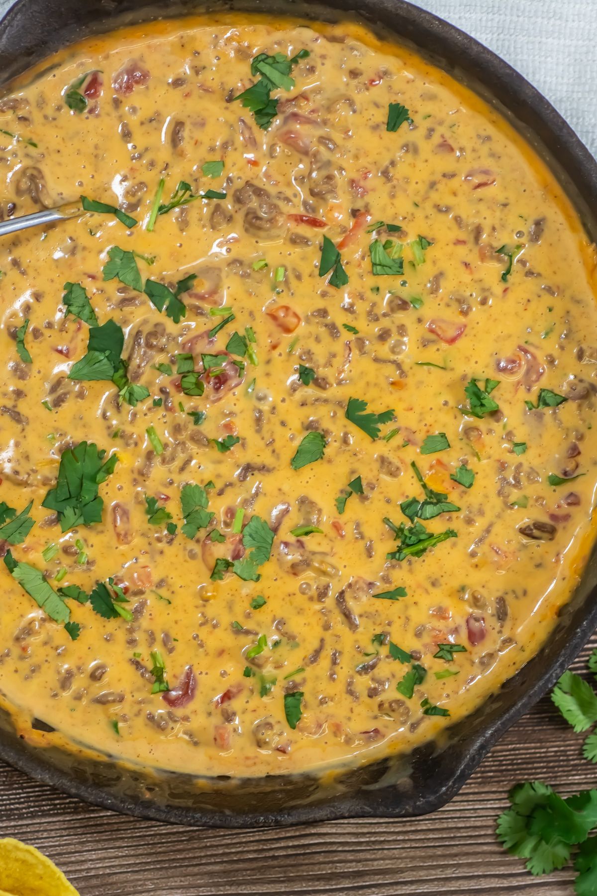 Rotel dip in a skillet.
