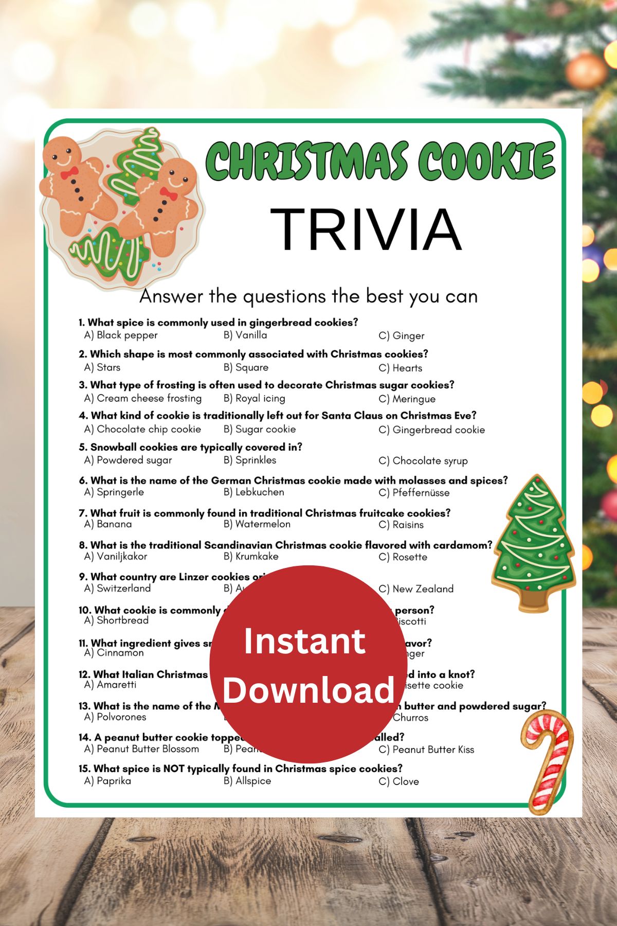 Christmas cookie trivia game printable.
