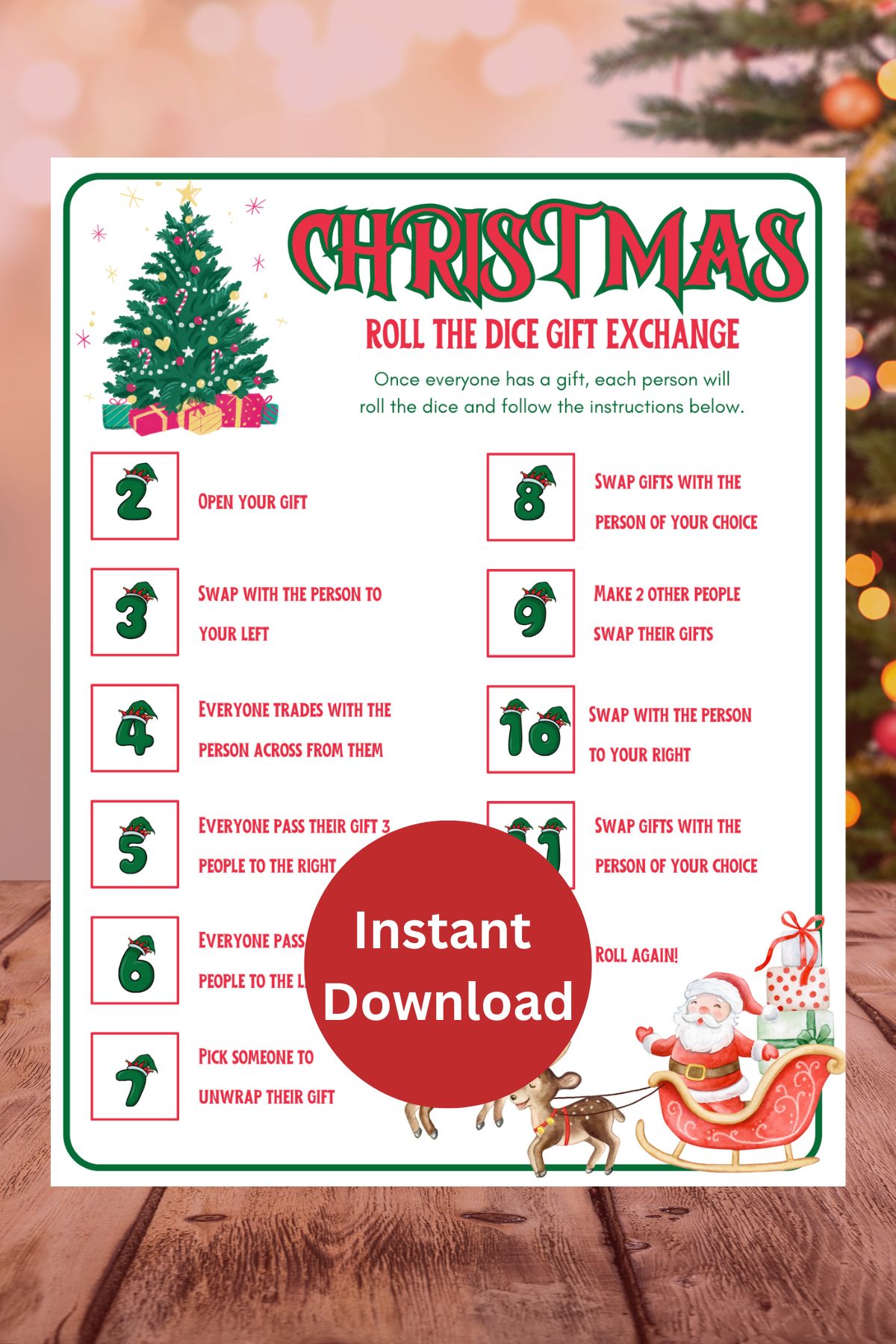 Christmas dice gift exchange game printable.