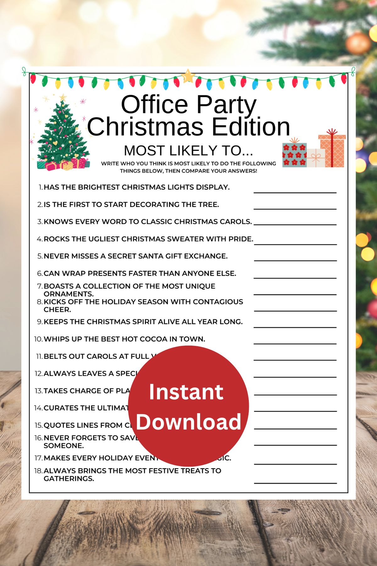 Christmas office party most likely to game printable.