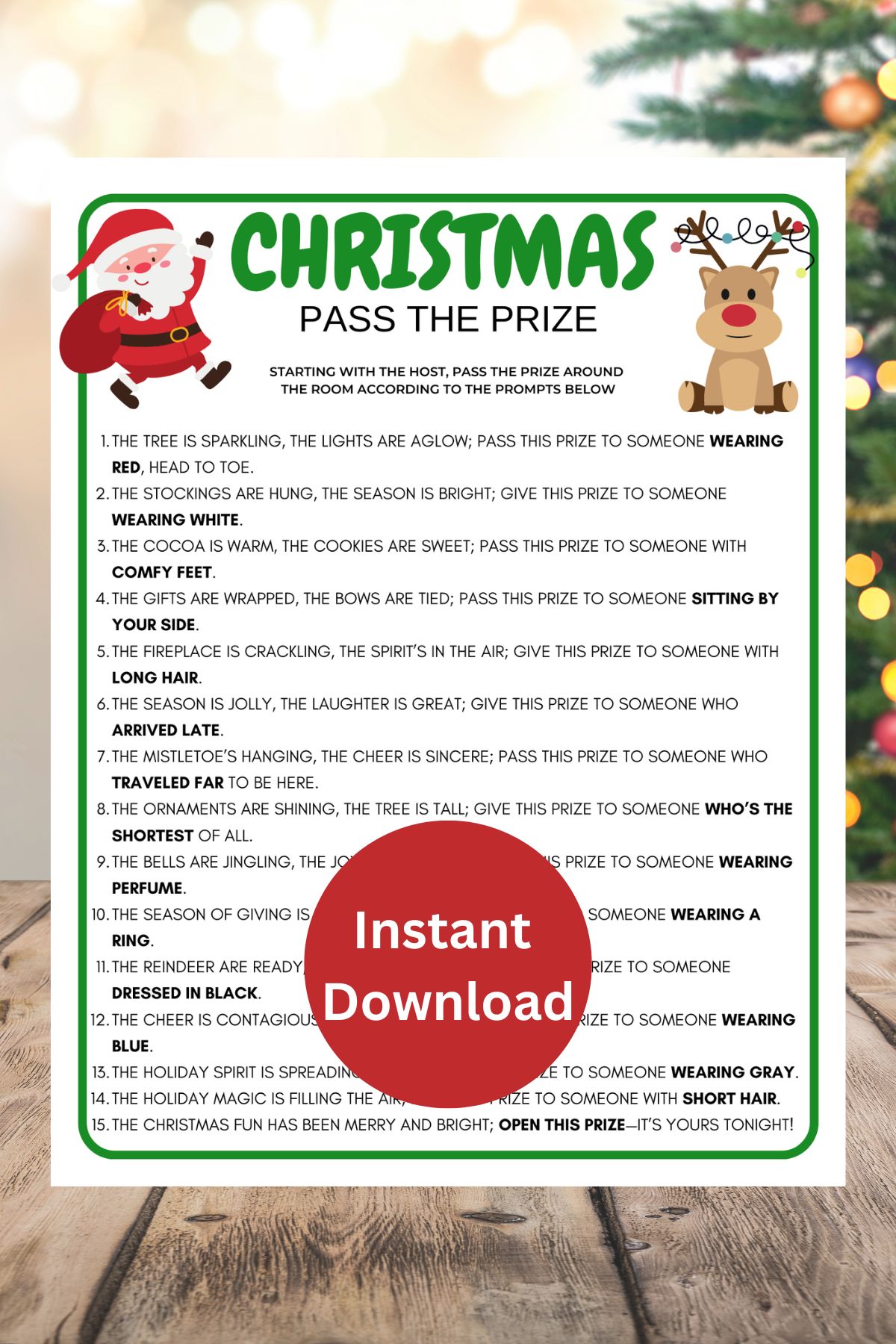 Christmas pass the prize game printable.