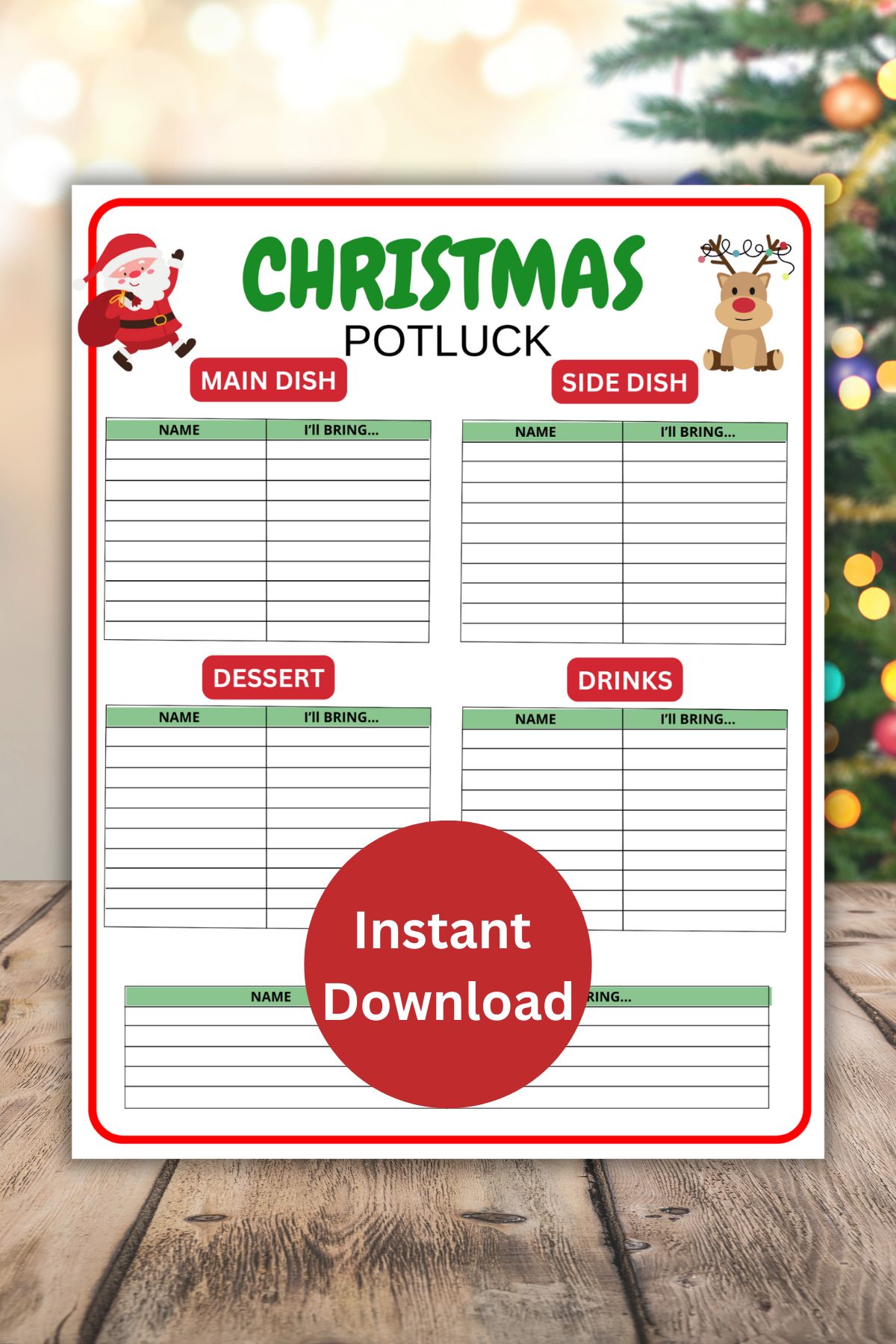 Christmas Potluck sign up sheet.