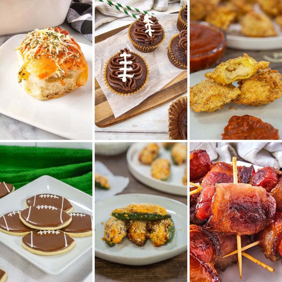 Grid of game day snack pictures.