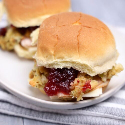 Turkey cranberry stuffing slider on a plate.