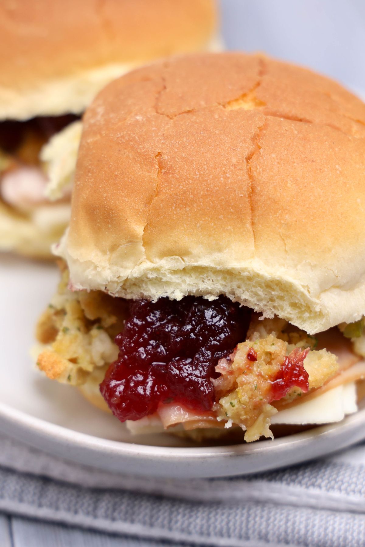 Turkey cranberry stuffing slider on a plate.