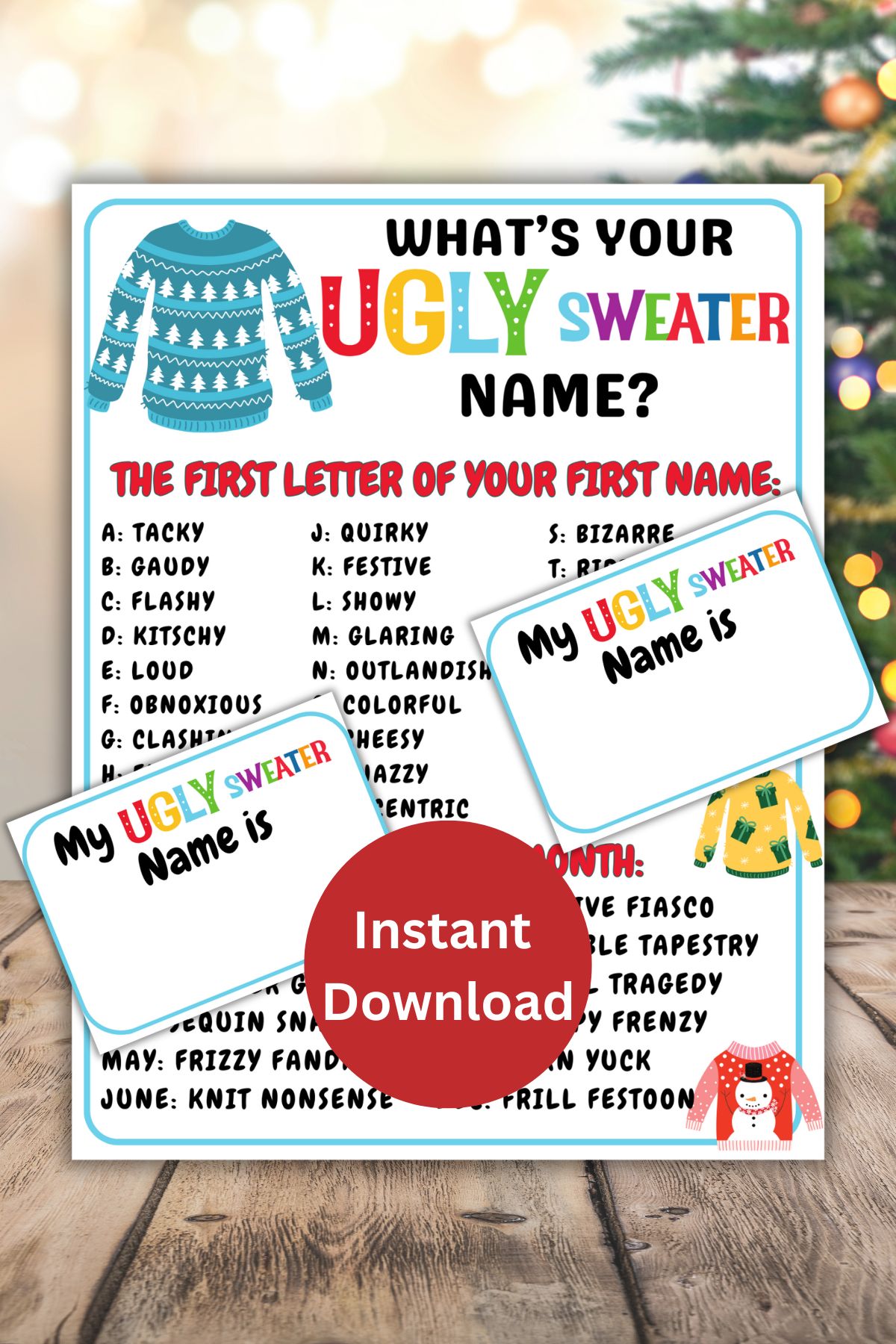 Whats your ugly sweater name game printable.