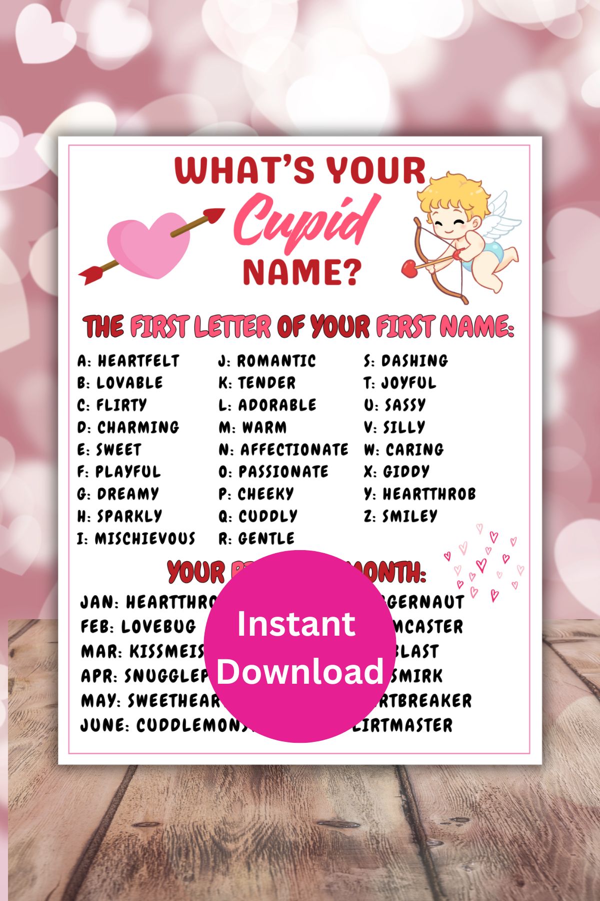 What's your cupid name printable game.