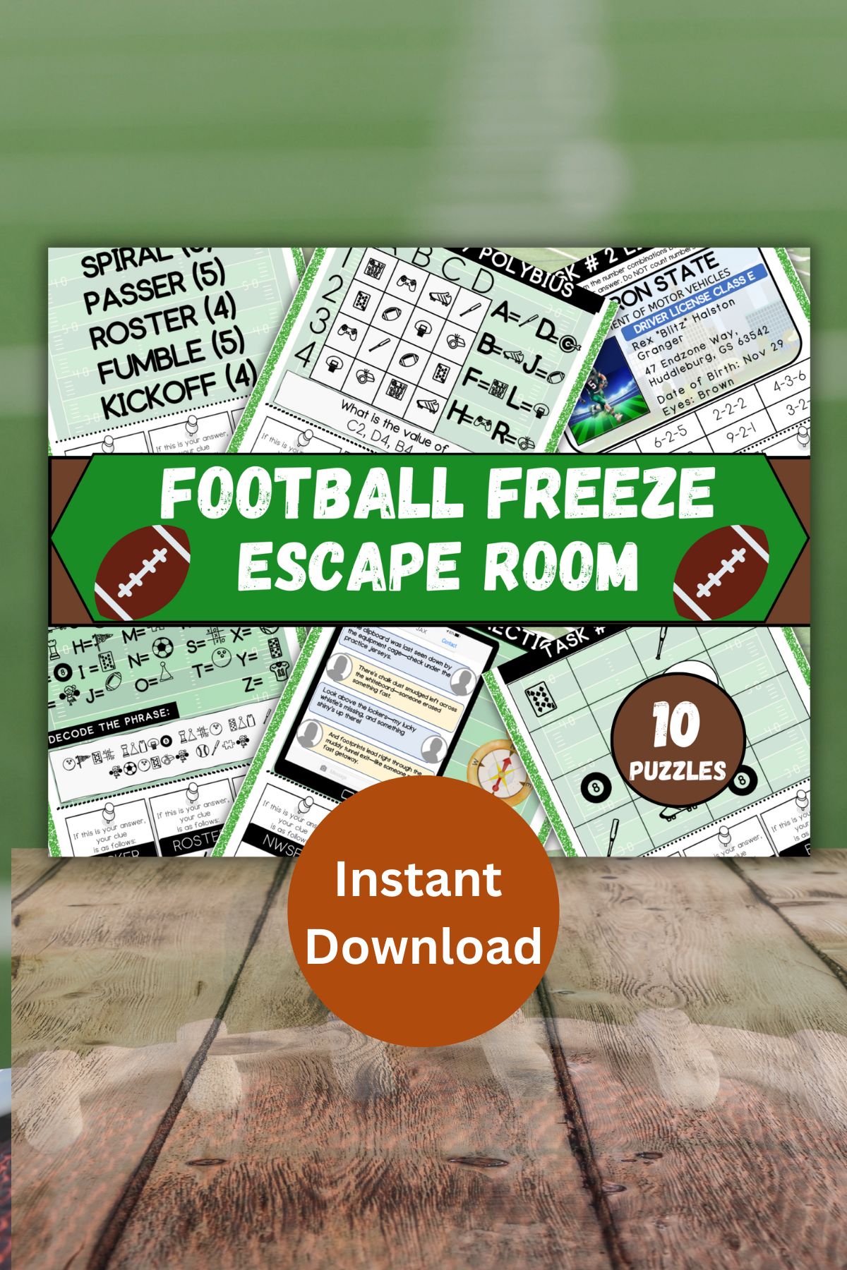Printable football escape room game.