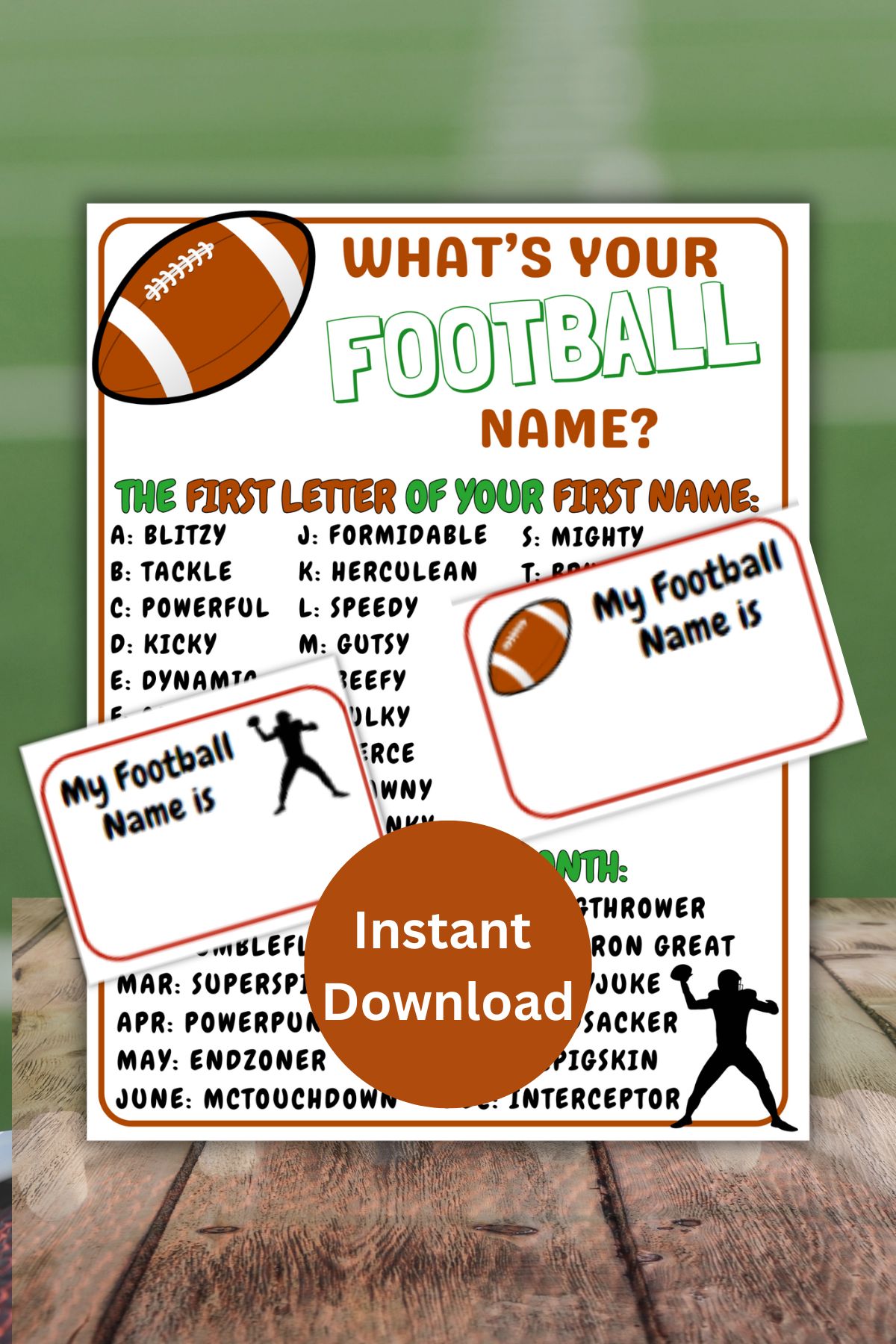 Printable football name game.