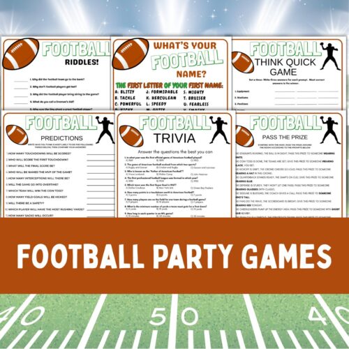 Collage of printable football party games.