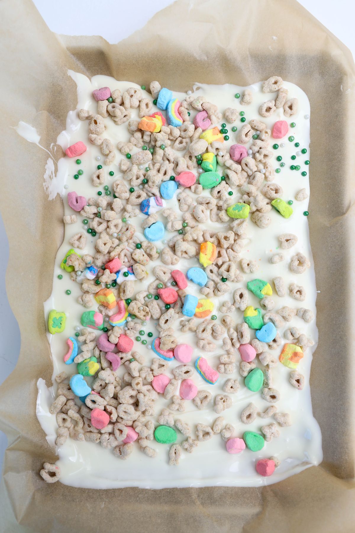 Lucky charms added on top of bark.