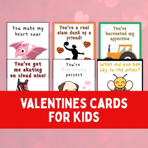Collage of printable valentine cards for kids.