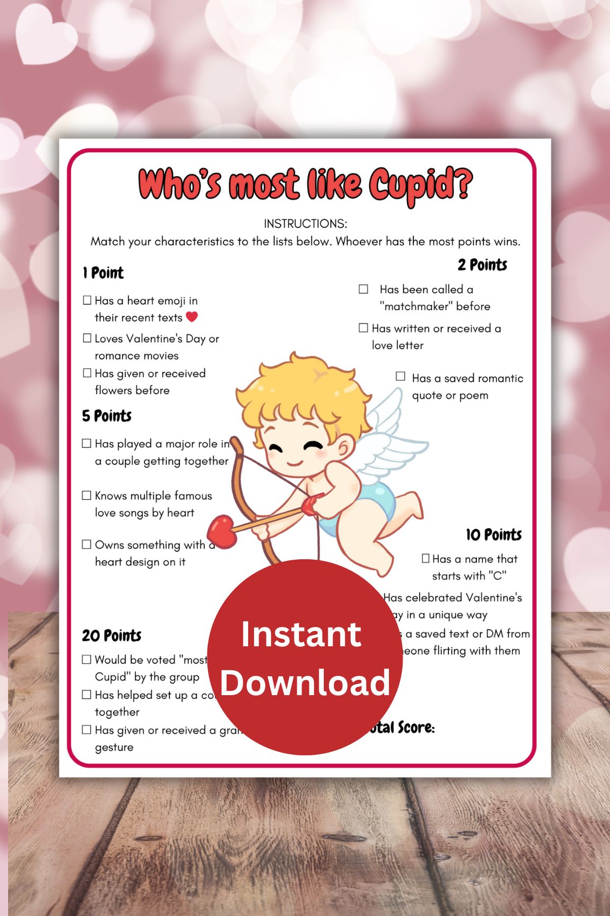 Who's most like cupid printable game.