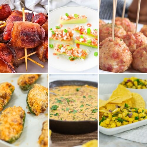 Collage of football appetizers.