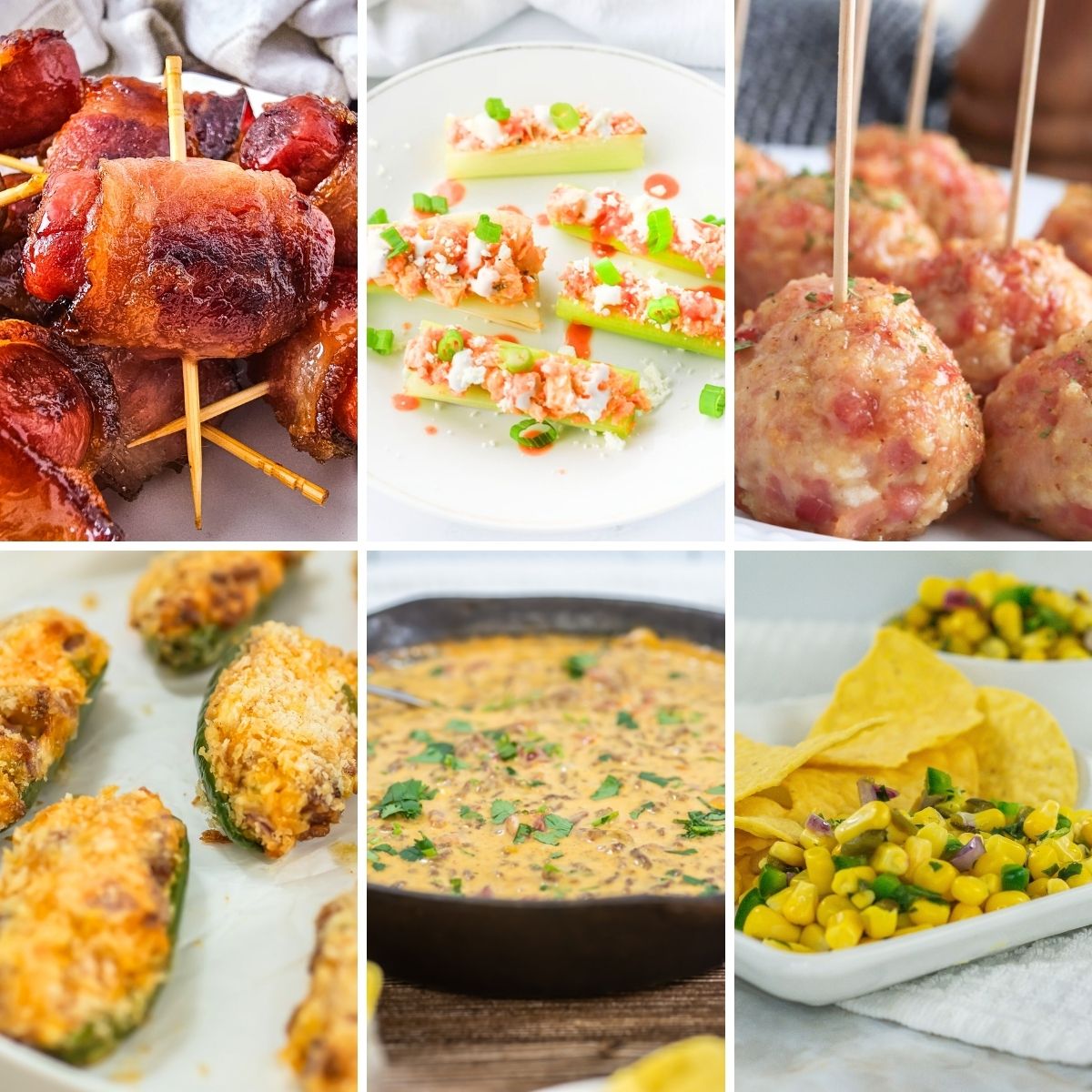 Collage of football appetizers.