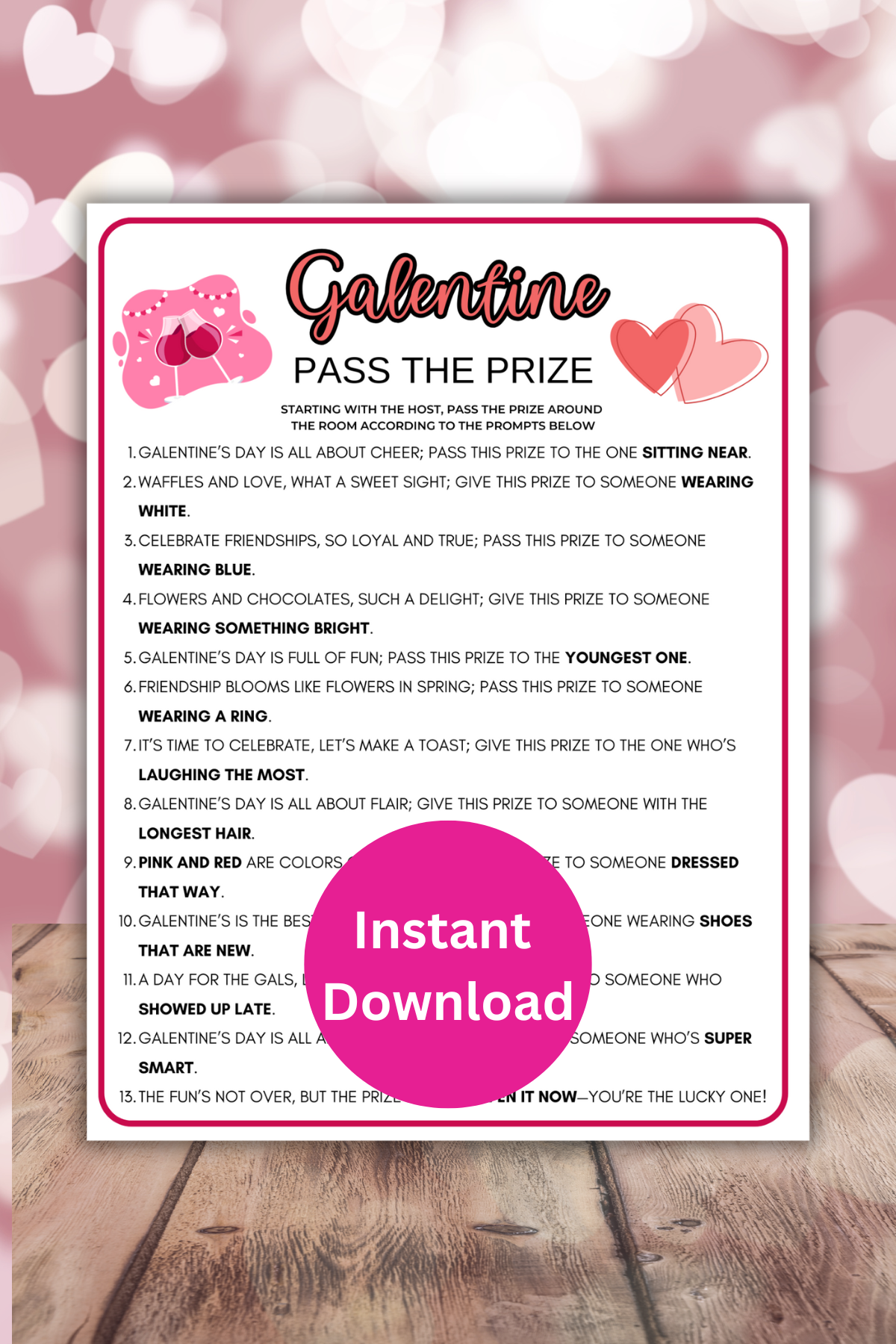 Galentines pass the prize printable game.
