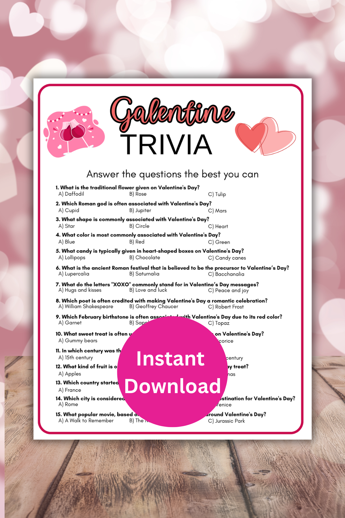 Galentines trivia printable game.